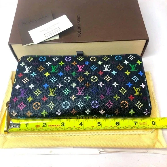 LOUIS VUITTON TAKASHI MURAKAMI Black Monogram Multi-Color Long Wallet + LV Box - Picture 15 of 17